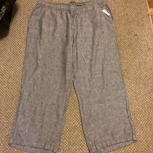 Old Navy Gray Wide-Leg Cropped Linen Blend Pants